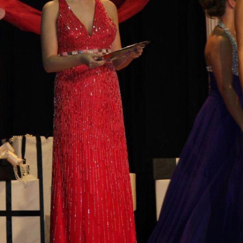 Red beaded evening gown for sale